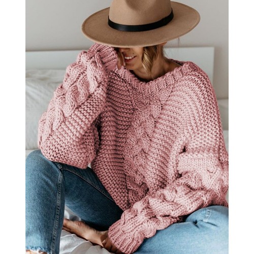 Women's Solid Color V-Neck Sweater - Cozy Loose Fit Pullover in Classic Style - Picture 16 of 26