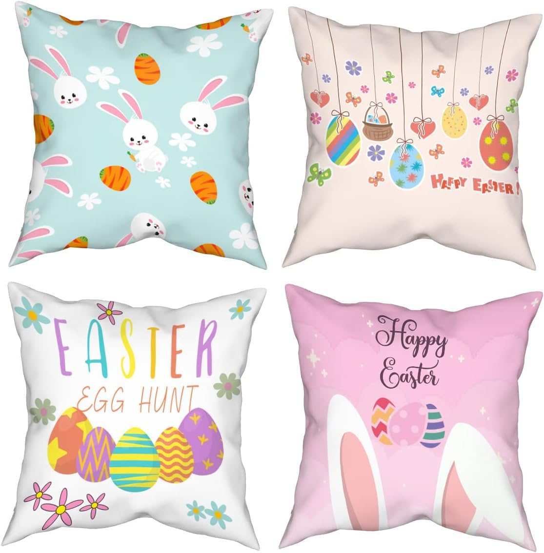 Easter Bunny Eggs Cartoon Cotton Decorative Throw Pillow Covers