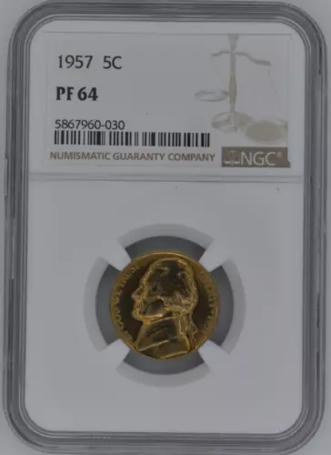 USA 1957 Jefferson Nickel 5c - NGC Graded PF 64 - Vintage Proof U.S. Coin