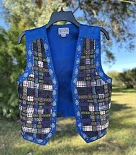 Mix Max Quilted Style Open Vest Womens Medium Blue Silky Lightweight 100% Rayon