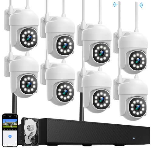 8Pcs PTZ Cameras & Wireless Security Camera System 16CH NVR CCTV Audio Recording