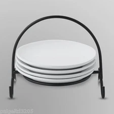 Essential Home Ceramic White Appetizer Plates w/ Black Metal Stand 5-Pc Set