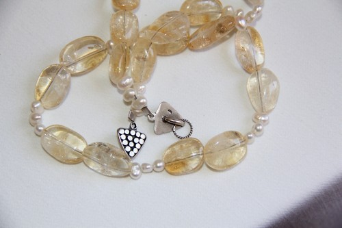 Sterling Silver Pearl and Citrine Necklace. RARE Gorgeous Combination - Picture 7 of 12