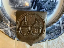 Antique English Small Oak Wood Hand Carved Shield Plaque C1898