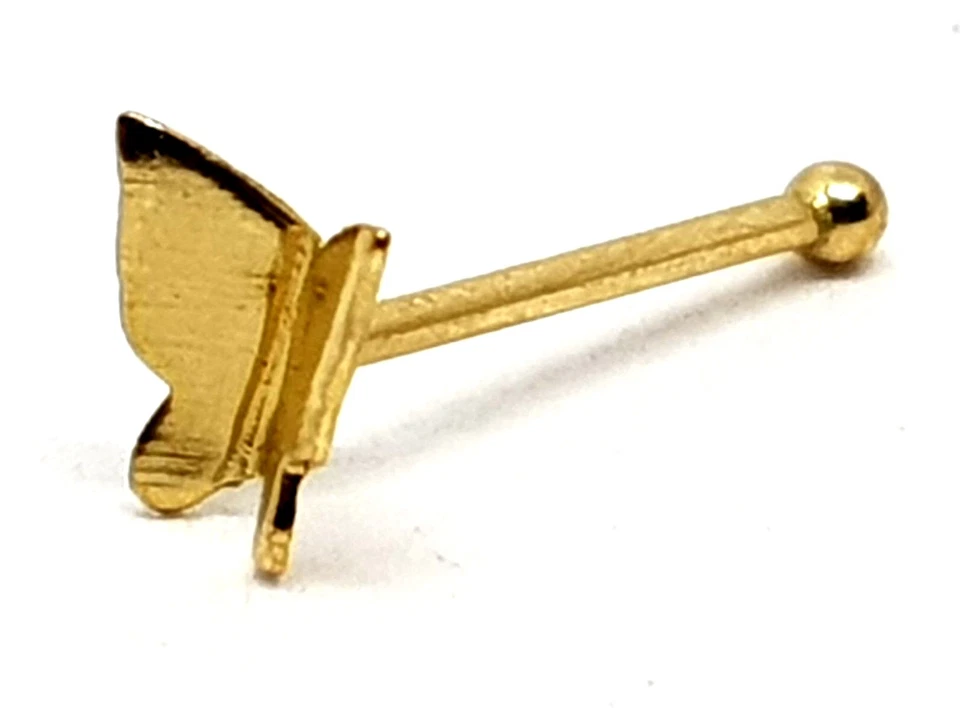 Mariposa Oro Nariz Stud 9k 9ct Oro 22g (0.6mm) Nariz Hueso Ball Body Piercing... - Imagen 4 de 4