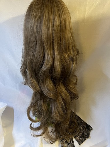 wig synthetic nwt brown highlites bangs 26" long body wave free wig cap #371 - Picture 7 of 15