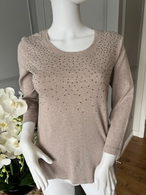 Gerry Weber Jumper Embellished Gems Jersey Top 3/4 Sleeve Size M