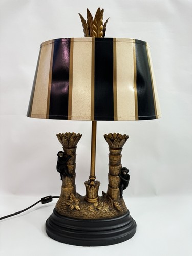 Rare VTG MCM Hollywood Regency Gold Gilt Double Monkeys Climbing Palm Tree Lamp - 第 5/24 張圖片