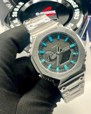 Casioak Shock Silver Light Blue GA2100 Mod Watch Gift For Man Ship from USA