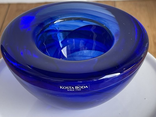 Kosta Boda Atoll By Anna Ehrner Dark Blue Cobalt Swirl Tealight Candle Holder - Picture 15 of 18