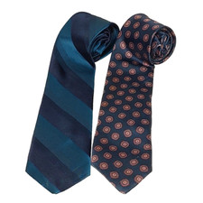 Manhattan USA Polyester Men's Neck Ties Made in USA Lot of 2 Blue Red Striped