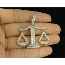 2.10Ct D/VVS1 Diamond Men Libra Weighing Scale Pendant 14K Yellow Gold Finish