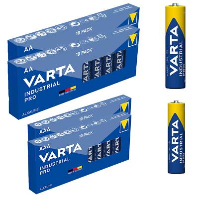 40 x Varta Batterien 20x AA LR6 Mignon+20x LR3 AAA Micro Alkaline Industrial PRO