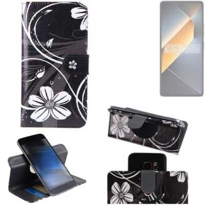 Für Tecno Pova 6 360° Schutz Hülle Wallet Case Design Blumen