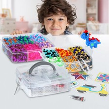 Bügelperlen Set 10600Stk Steckperlen mit Aufbewahrungsbox Bügelperlen Platten