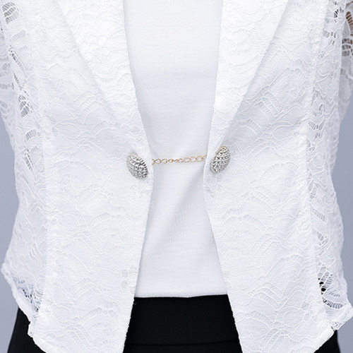 Women Floral Lace Blazer Jacket Coat Hollow Out 3/4 Sleeve Short Top Office Work - Picture 10 of 14