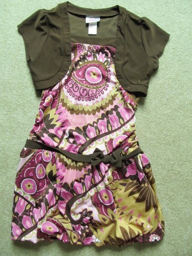 Mädchen Größe 14/16 braun Print Blumen & solide Weste Kleid mit einzigartigem Stil