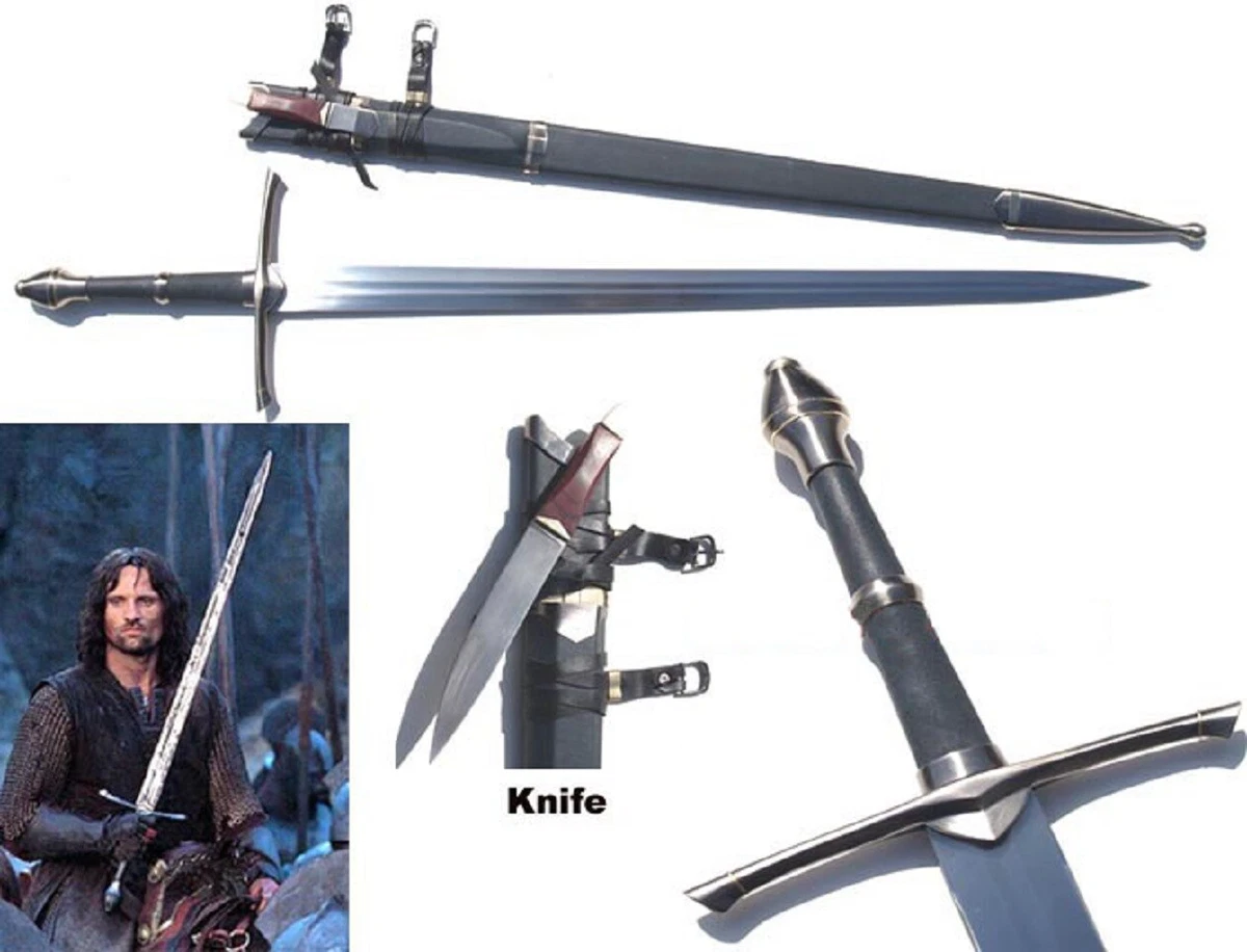 S0130 MOVIE LOTR MEDIEVAL GUARDIAN ARAGORN RANGER SWORD OF STRIDER W/ KNIFE  52" | eBay