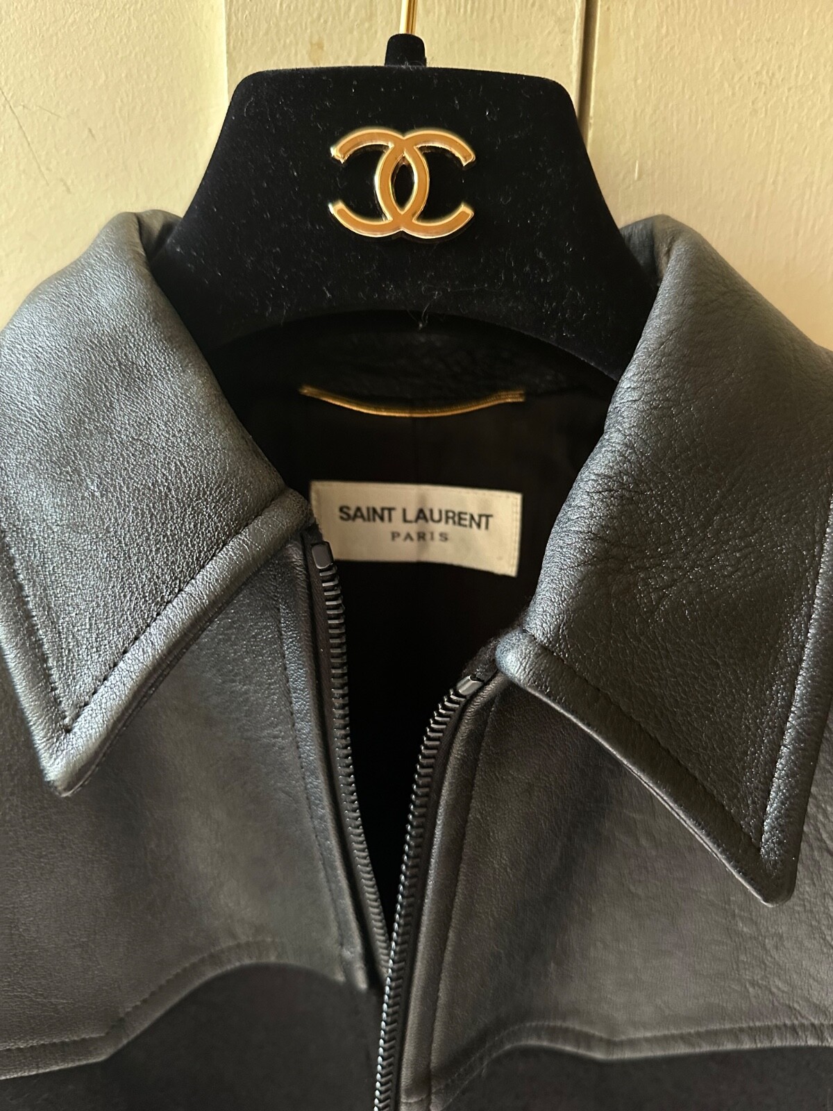 Bomber Saint Laurent nero lana e pelle EU 34 UK 6