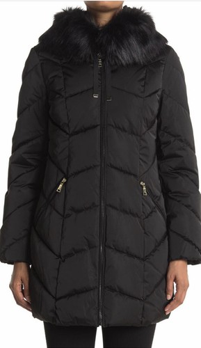 Tahari Womens Black Quilted Midi Faux 