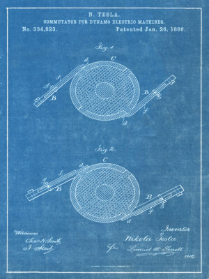 Nikola Tesla Patents - Commutator For Dynmo Electric Machine (1886) Poster 18x24