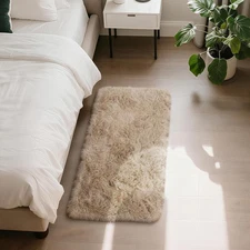 2x4 Fluffy Beige Shaggy Area Rug for Bedroom