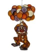 Vintage Plastic Stained Glass Clown  Balloons Suncatcher Hanging Deco 15.5 Inch