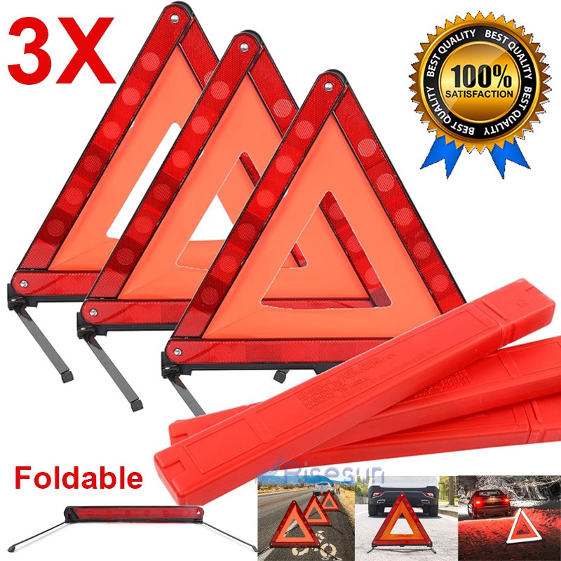 3X Car Emergency Warning Triangle Reflective Safety Roadside Kit DOT Approved