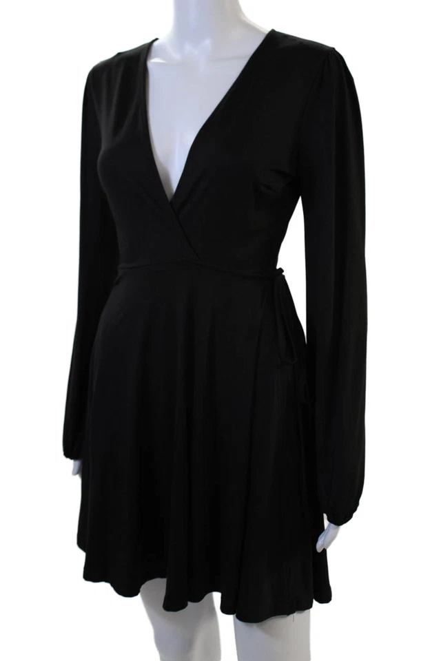 Mini Vestido Sadie & Sage Para Mujer Negro Manga Larga Cuello en V Talla S Foto 2 de 4