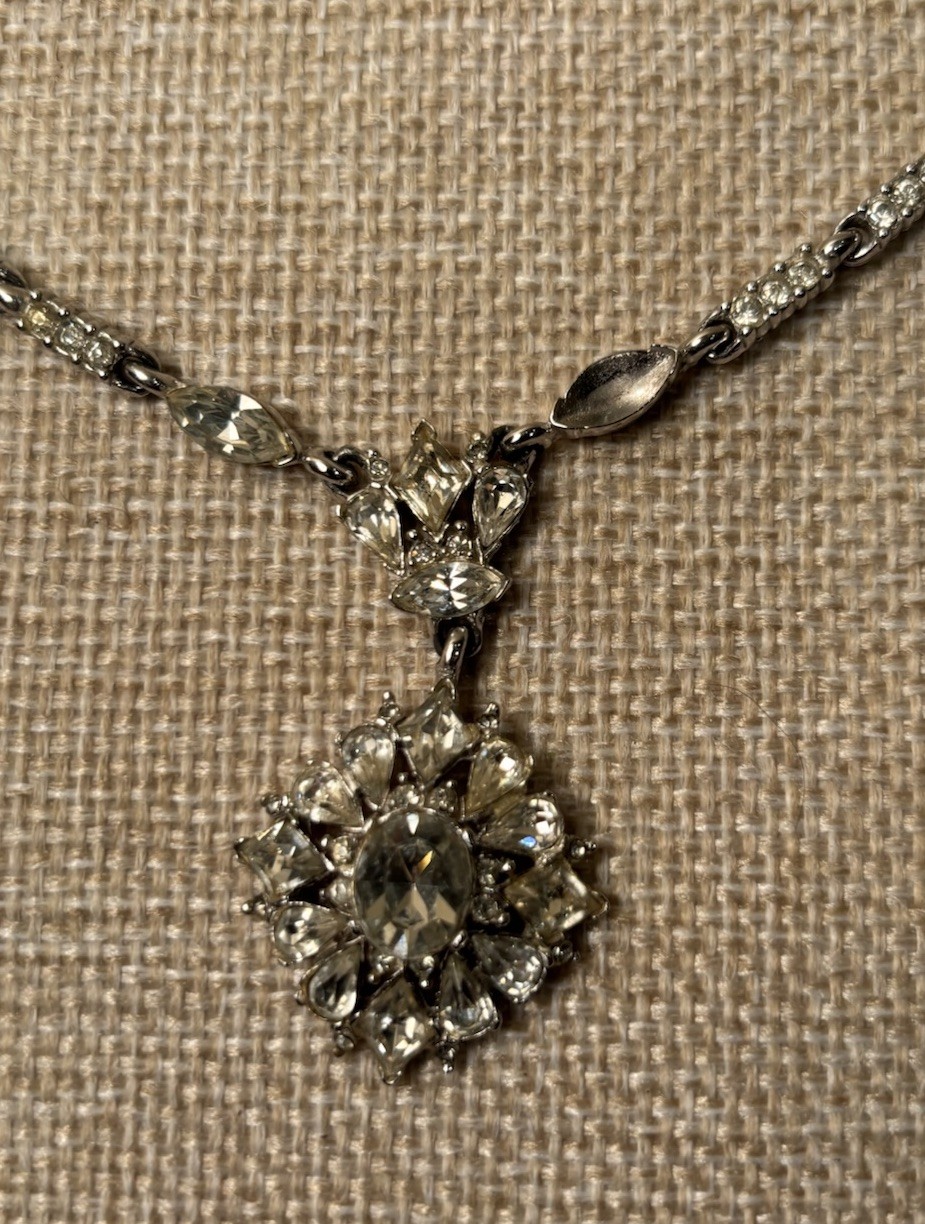 Vintage Bogoff White Rhinestone Necklace 20” - image 1