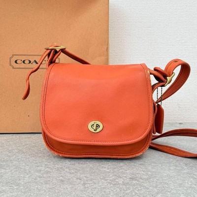 COACH Vintage Leather Shoulder Bag Crossbody Orange Turnlock Flap