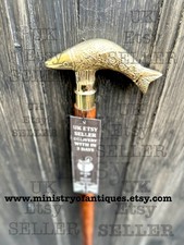Fish Handle Wooden Walking Cane Stick Polished Foldable Handcrafted Adjustable.