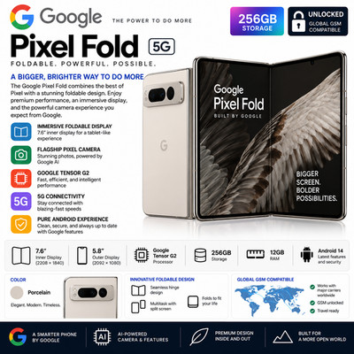 NEW SEALED Google Pixel Fold 256GB Unlocked 5G Smartphone Global GSM Porcelain