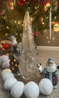 🏺VTG Murano Clear Glass w/Gold Flakes Christmas Tree Figurine 16.5” Tall