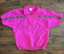LAVON Women s Pink Nylon Woven Windbreaker Jacket 1/4 Zip Geometric 90s L