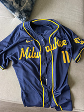 Nike Milwaukee Brewers Chourio 11 MLB Baseball Jersey Navy/Yellow XL