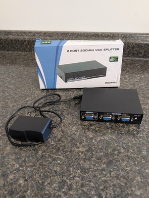 2 Port 200MHz VGA Video Splitter with 110v Power Supply