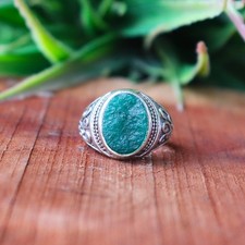 Green Emerald Ring, 925 Sterling Silver Ring, Round Cabochon Ring, Handmade T