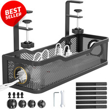 Under Desk Cable Tray No Drill Clamp Wire Organizer Black Office Home - US