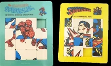 Spider-man Superman Sliding Puzzles 1978 Marvel DC Comics Superheroes 1970s