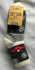 NWT Northeast Outfitters Cozy Cabin Socks Charcoal Red Truck Snowflakes Med.
