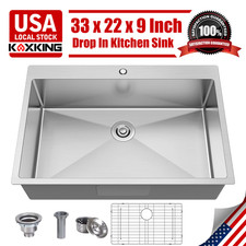 33x22 Inch Stainless Steel Drop In Bar Kitchen Sink Single Bowl with Bottom Grid