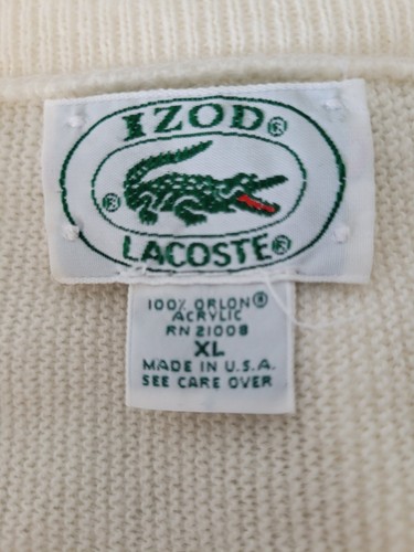 Vtg Izod Lacoste V-Neck Orlon Acrylic Casual Dress Sweater Mens XL Beige White - Picture 5 of 11