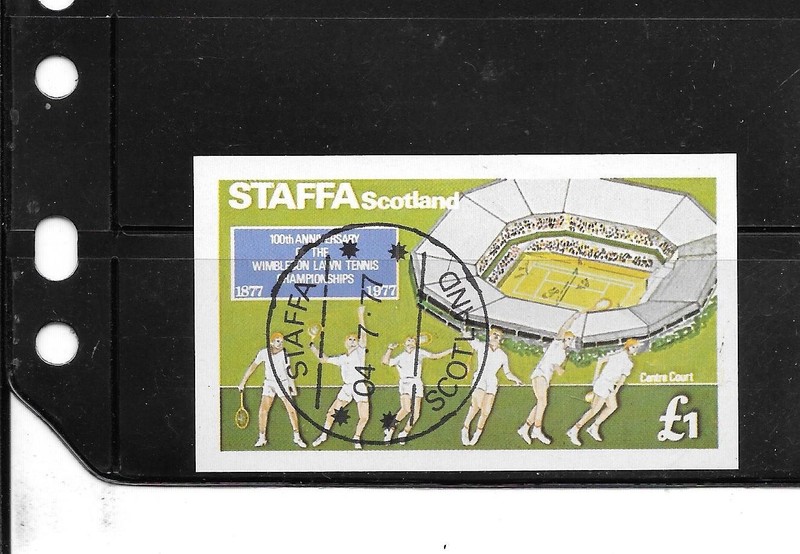 STAFFA SCOTLAND 1977 TENNIS STADIUM CTO USED XF OLD IMPERF SOUVENIR SHEET STAMP