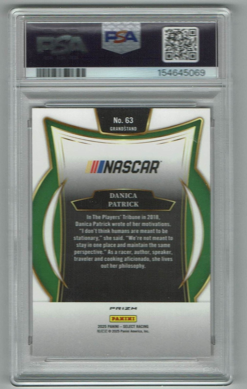 DANICA PATRICK 2025 SELECT NASCAR ORANGE PRIZM CARD #63 PSA 9 LOW POPULATION view 2