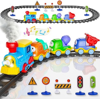 Funwee Steam Track Train Set for Toddlers, Magnetic Connection Train Toys w/Ligh
