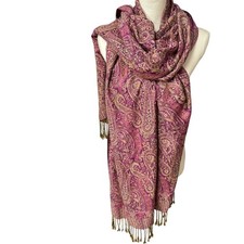 Unbranded Pink  Gold Paisley Scarf Pashmina Wrap Fringe Boho Classic Fall