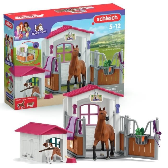 Box avec Jument Hanovrienne et Berger Australien Figurine de Cheval