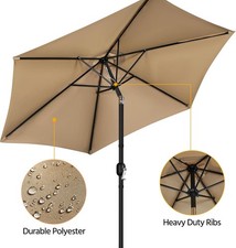 NEW 10ft Sunbrella Alloy Steel Patio Market Umbrella Auto Tilt Crank TAN