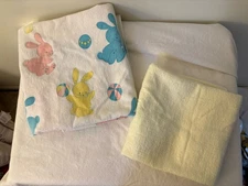 Vintage Babycare Bunny & Yellow Receiving Blankets 30" X 30" Set of 2 Cotton